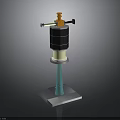 Electronic Device With Black Cylindrical Body Yellow Top Component Blue Pillar And Gray Base