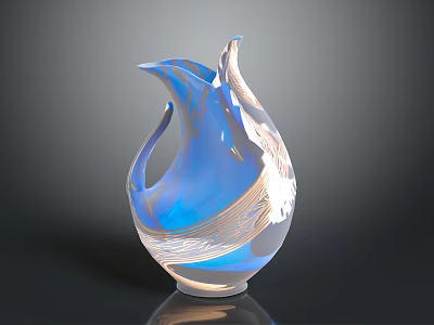 Artistic Blue Glass Vase With Unique Curved Shape And Intricate Carving Details 3d model