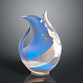 Artistic Blue Glass Vase With Unique Curved Shape And Intricate Carving Details