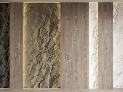 Textured Background Wall Design With Natural Wooden And Stone Materials For Interior 3d model