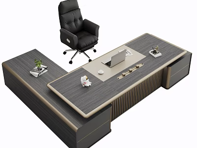 Modern Office Desk With Laptop Coffee Cup Potted Plant And Ergonomic Chair 3d model
