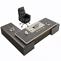 Modern Office Desk With Laptop Coffee Cup Potted Plant And Ergonomic Chair