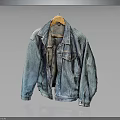 Blue Oversized Denim Jacket Hanging on a Wooden Hanger with Casual Style