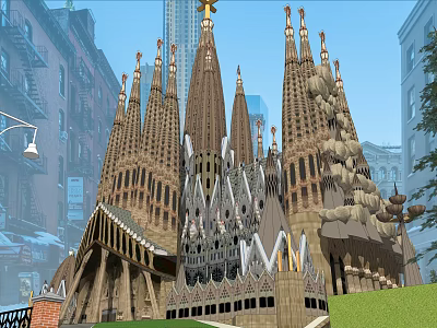 Sagrada Família Ancient Architecture With Tall Spires Intricate Carvings And Gothic Details 3d model