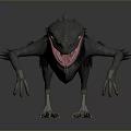 Fierce Fantasy Creature With Grey Skin Black Fur Yellow Eyes And Long Tail Crawling