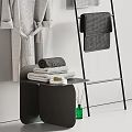 Bathroom Cabinet Rack Featuring Hanging Bathrobe Stacked Towels And Black Storage Stand