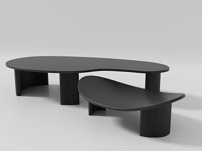 Modern Black Coffee Tables With Curved Irregular Tops And Textured Cylindrical Legs 3d model