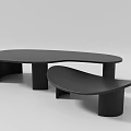 Modern Black Coffee Tables With Curved Irregular Tops And Textured Cylindrical Legs