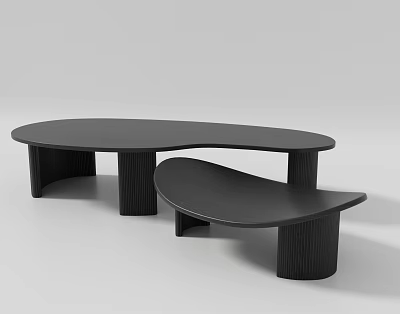 Modern Black Coffee Tables With Curved Irregular Tops And Textured Cylindrical Legs 3d model