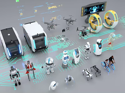 Futuristic Aerospace Technology Showcasing Robots Drones And Space Exploration Vehicles 3d model