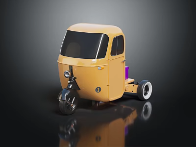 Yellow Enclosed Tricycle With Modern Design And Three Wheels 3d model
