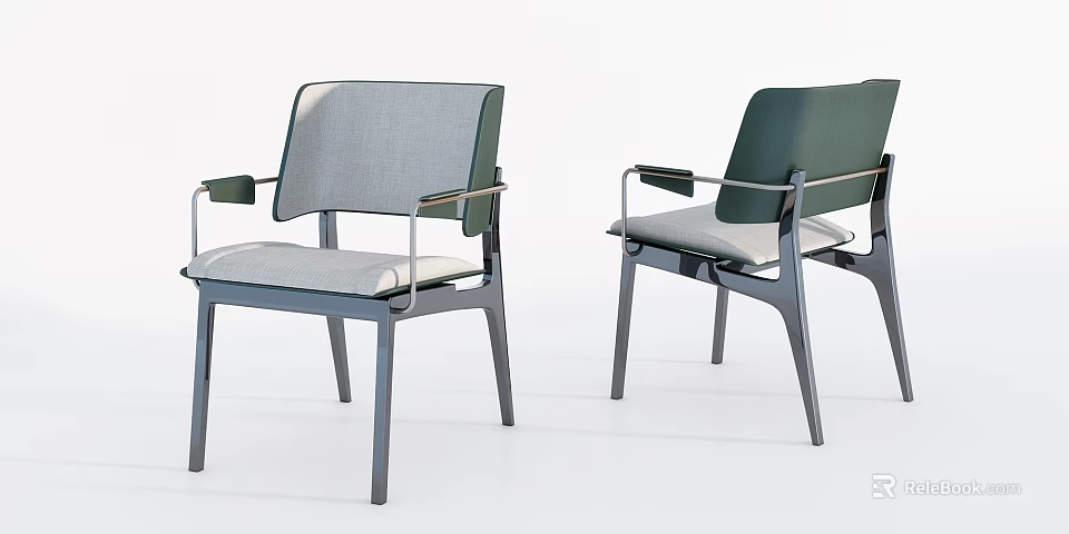 Two Modern Gray And Green Accent Chairs With Metal Frame Fabric And Leather 3d model 