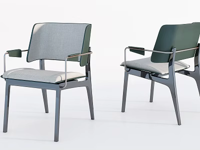 Two Modern Gray And Green Accent Chairs With Metal Frame Fabric And Leather 3d model