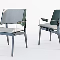 Two Modern Gray And Green Accent Chairs With Metal Frame Fabric And Leather