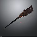 Mythical Character Wielding Creature Inspired Red Spear With Black Biological Scaled Texture