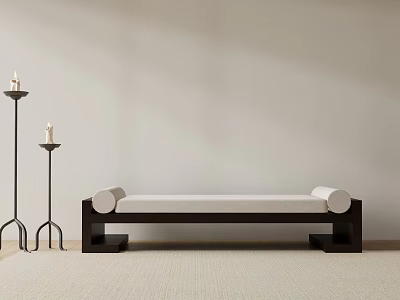 Modern Sofa Bench With Black Frame And White Cushion In Light Interior With Candle Holders 3d model