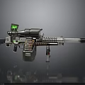Futuristic Metallic Weapon With Green Light Scope Magazine And Detailed Barrel