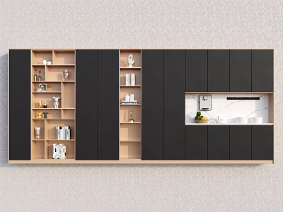 Modern Black And Wood Sideboard With Open Shelves Closed Cabinets And Storage 3d model