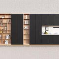 Modern Black And Wood Sideboard With Open Shelves Closed Cabinets And Storage