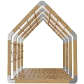 Modern Wooden Pergola with Transparent Roof Supporting Frames and Outdoor Wooden Platform