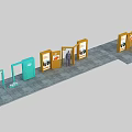 Trendy Photo Check in Spot With Colorful Doors Decorative Posters And Human Figure Standee