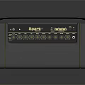 Black Musical Instrument Amplifier With Yellow Trim And Control Panel Grill Design