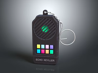 Echo Keyller Device With Black Design Green Logo Colorful Buttons And Key Ring 3d model
