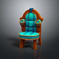 Wooden Frame Chair With Turquoise Upholstered Seat Backrest And Curved Arms