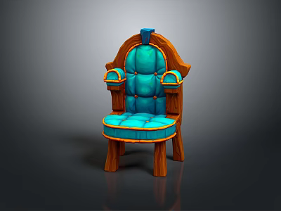 Wooden Frame Chair With Turquoise Upholstered Seat Backrest And Curved Arms 3d model