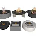 Modern Fireplaces In Various Styles With Concrete Metal Bases And Burning Flames