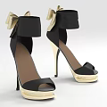 Black And Beige High Heel Shoes With Bow Ankle Strap Peep Toe Platform Design