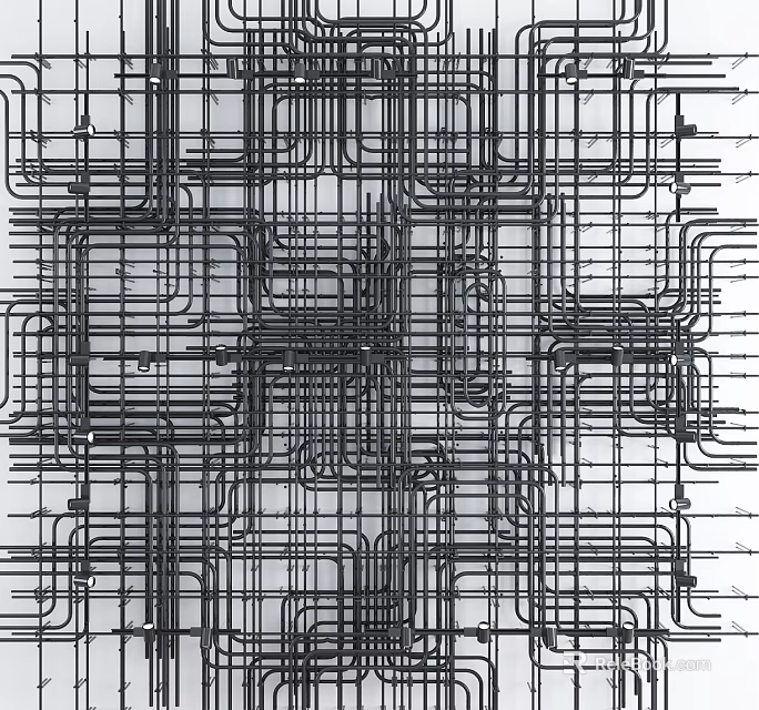 Dense Interconnected Pipes Network In Industrial Facility With Complex Structural Arrangement 3d model 