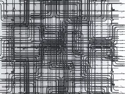 Dense Interconnected Pipes Network In Industrial Facility With Complex Structural Arrangement 3d model