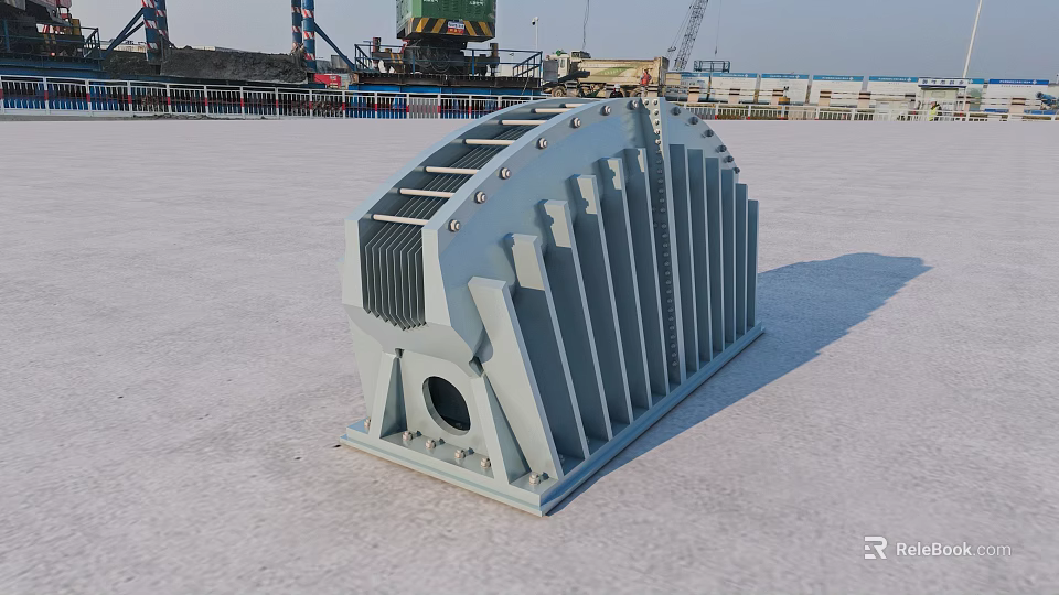 Prefabricated Gray Metal Bridge Component With Ribbed Design At Construction Site 3d model
