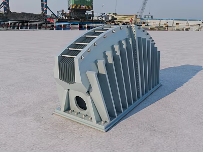Prefabricated Gray Metal Bridge Component With Ribbed Design At Construction Site 3d model