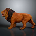 Detailed Standing Lion Sculpture With Brown Orange Fur Black Mane And Open Mouth