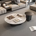 Round Marble Coffee Table In Modern Living Room With Chessboard Books And Phone Holder