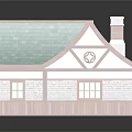 Traditional Ancient Building Model With Teal Roof Timber Frame And White Walls