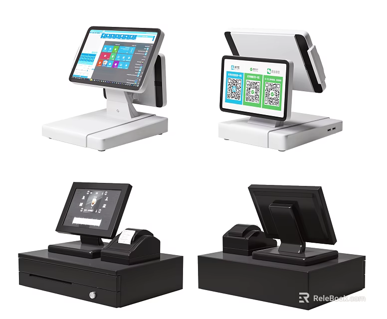 Various Business POS Cash Register Equipment With Display Screens And Payment Functions 3d model 