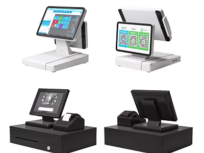 Various Business POS Cash Register Equipment With Display Screens And Payment Functions 3d model