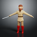 3D Character In Beige Robe With Brown Belt Red Boots Holding White Sword Arms Outstretched