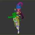 Female Character In Traditional Blue Attire With Feathered Headdress And Dynamic Dance Pose