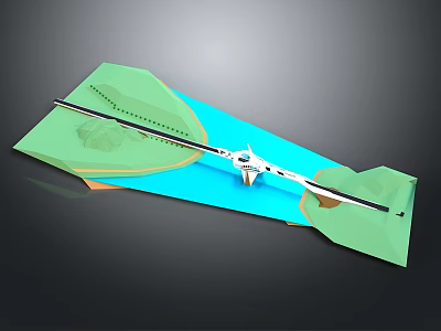 Modern Landscape Structure With Green Land Blue Water And White Connecting Path 3d model