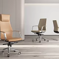 Modern Office Chairs In Brown And Beige Leather With Swivel Wheels And Armrests