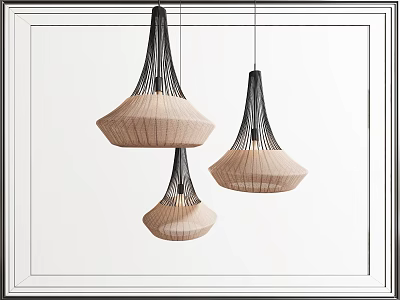 Minimalist Modern Three Woven Pendant Lights With Natural Cone Shaped Shades Design 3d model