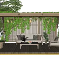 Garden Pergola With Climbing Greenery Wooden Deck Sofa And Coffee Table