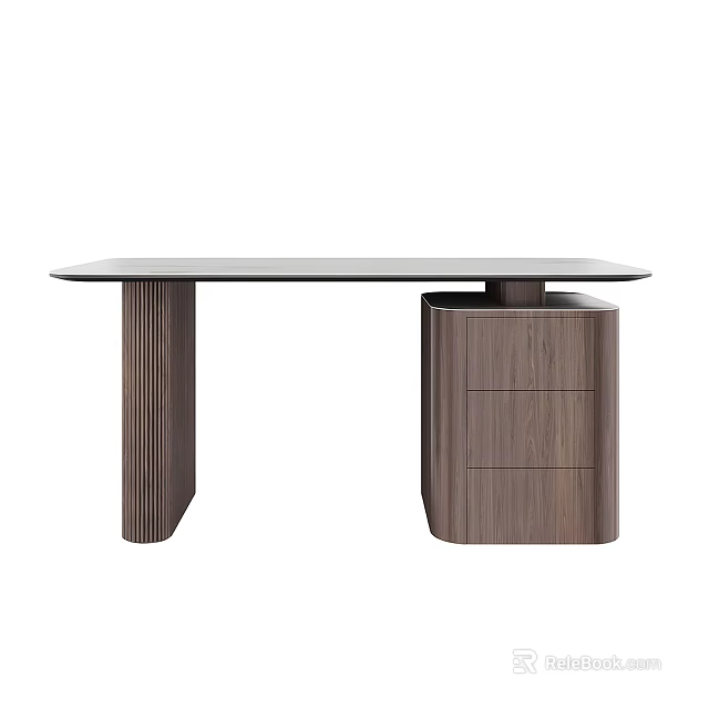 Modern Home Office Desk With Wooden Drawer Cabinet And Sleek Tabletop Design 3d model 