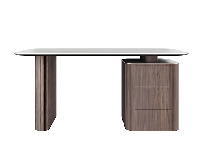 Modern Home Office Desk With Wooden Drawer Cabinet And Sleek Tabletop Design 3d model