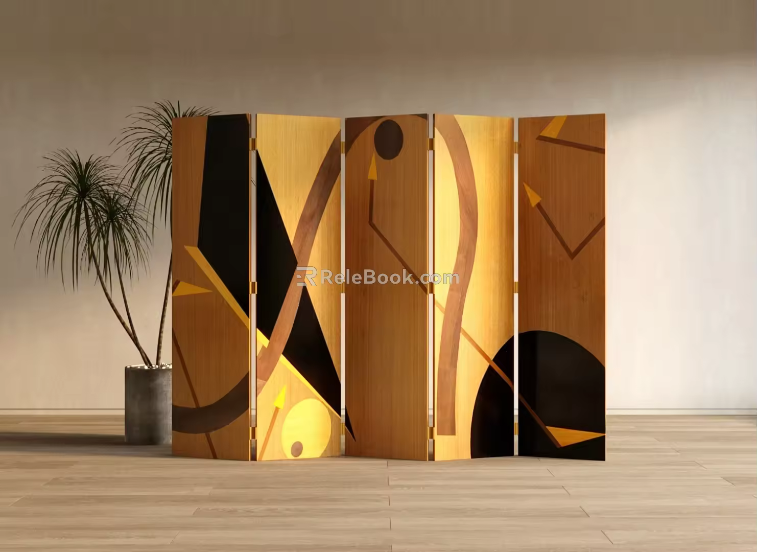Middle ancient wind screen partition green plant 3d model