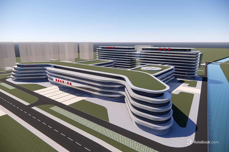 Modern Architectural Complex With Green Roof And Curved Design Features 3d model 